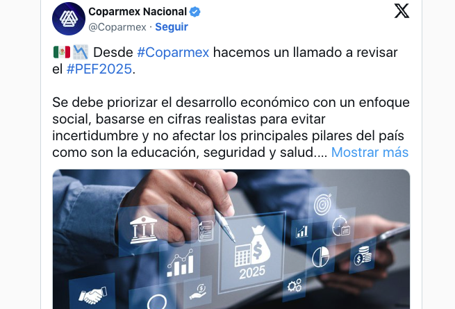 Urge Coparmex revisar paquete económico 2025 con miras al desarrollo inclusivo